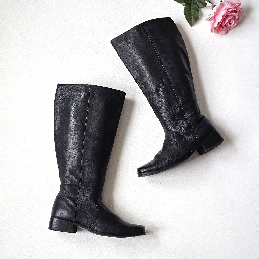 🖤 Valley Lane Black Leather Knee-High Boots – Women’s 8.5 Wide (8½ W)